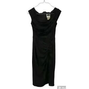 Tadashi Shoji Black formal wear ruched front cowl neck knee length dress size XS